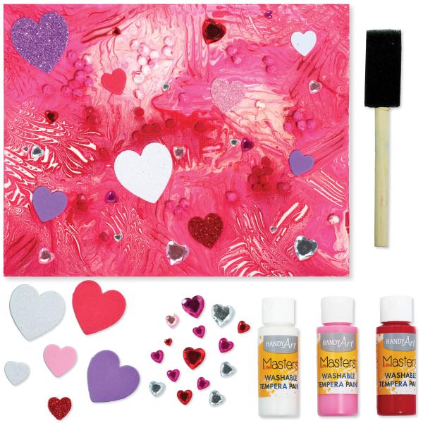 Valentine's day abstract paint pour art for children