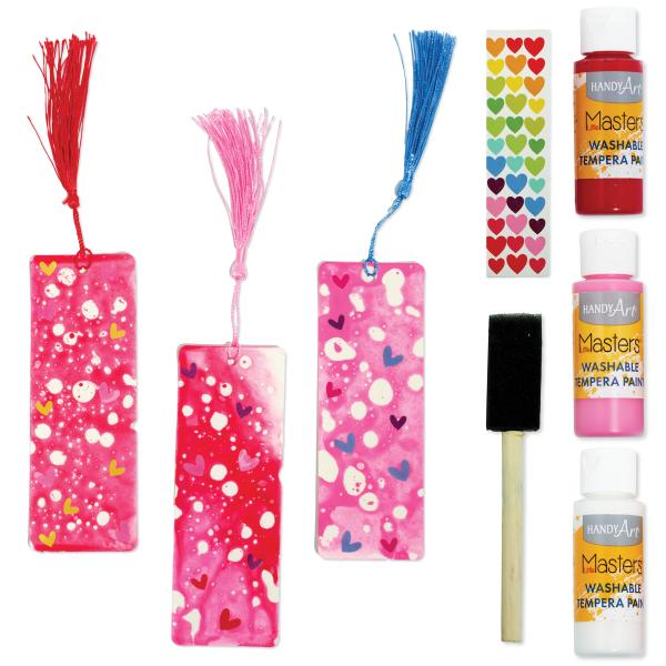 Oil and Water paint resist valentine's day Bookmark Science Project for preschoolers