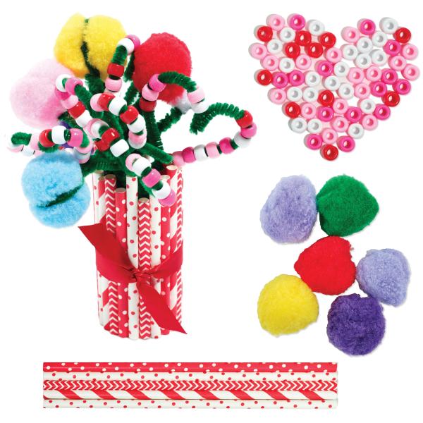 Pompoms and beaded art bouquet craft for kids