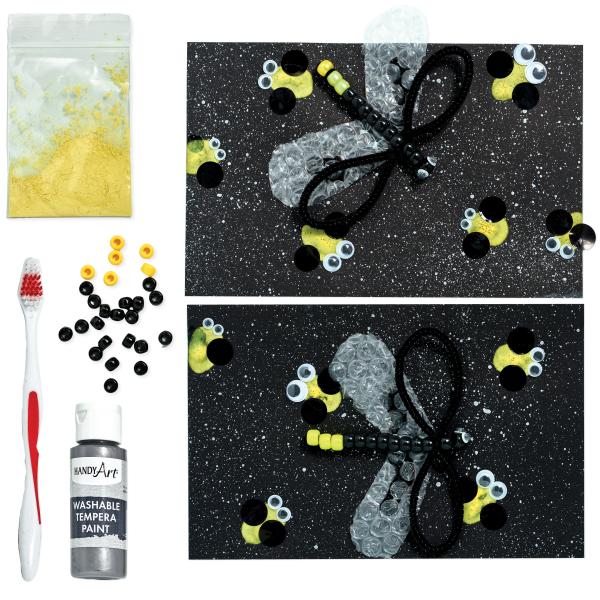 finger printed fireflies with pipe cleaner fireflies art for children