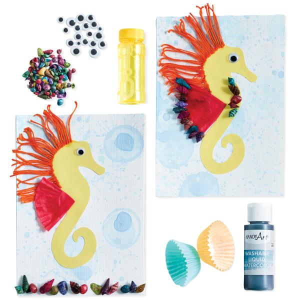 Bubble painting Seahorse craft for children