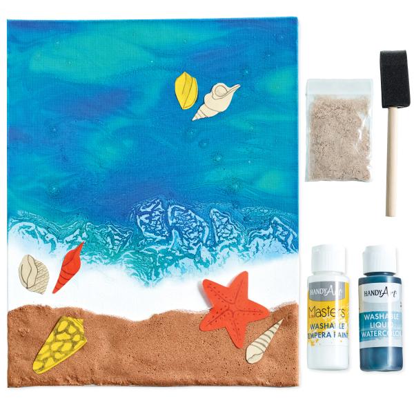 Tempera paint Paint Pour Beach art with Seashells for children